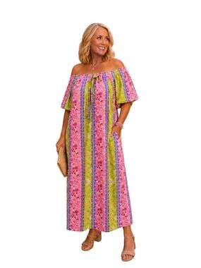 easel Pink & Lime Floral Boho Dress Size Large NWT